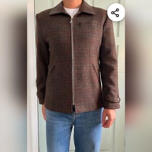 Vintage International Scene Wool Plaid Heritage Zip-Front Blazer Jacket